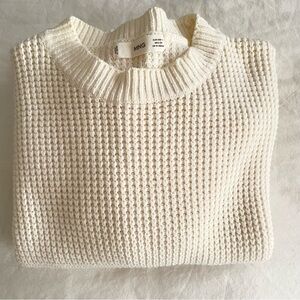 Mango Textured Cotton Crewneck Sweater Size Small Cream
